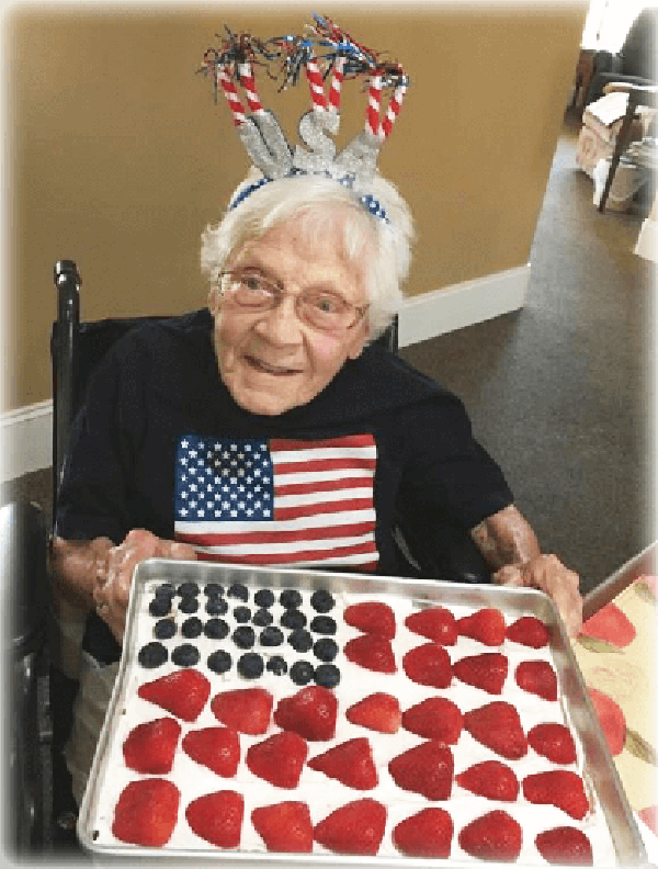 Senior celebrating the 4th of July at Eden Adult Care Facility, serving the Phoenix Arizona east valley.